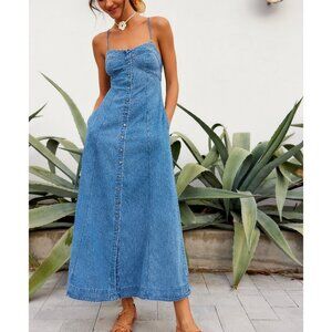 Free People Blue Denim Maxi Dress with Button Front